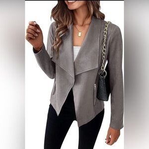 NEW PRETTY GARDEN  Gray Faux Suede Open Front Jacket, Size small